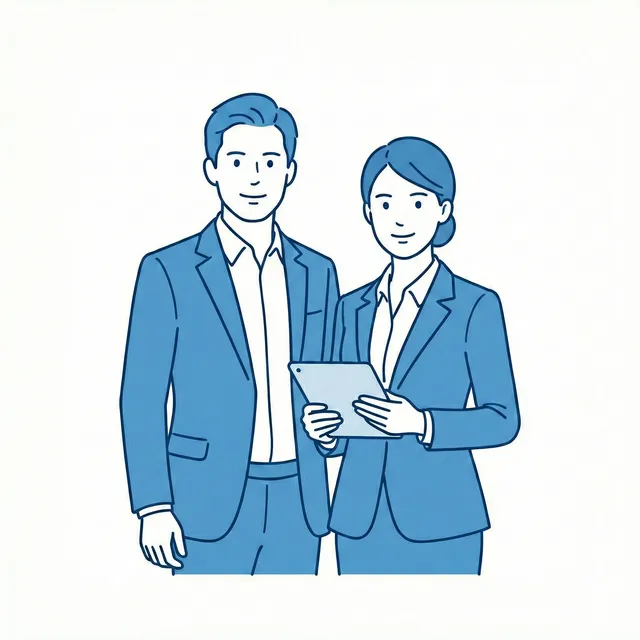 AI業務効率化を伴走支援するビジネスチームのイラスト